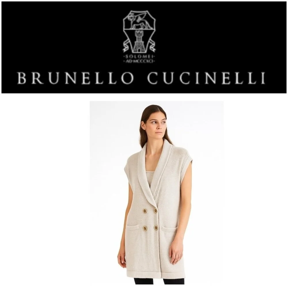 Brunello Cucinelli Cashmere Sleeveless Shawl Cardigan Speckled Knit Vest Double